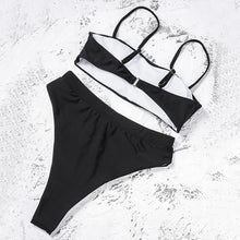 Load image into Gallery viewer, Solid Black Bikini Push Up Swimwear