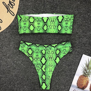 Snake Print Bikini Bandeau Swimwear